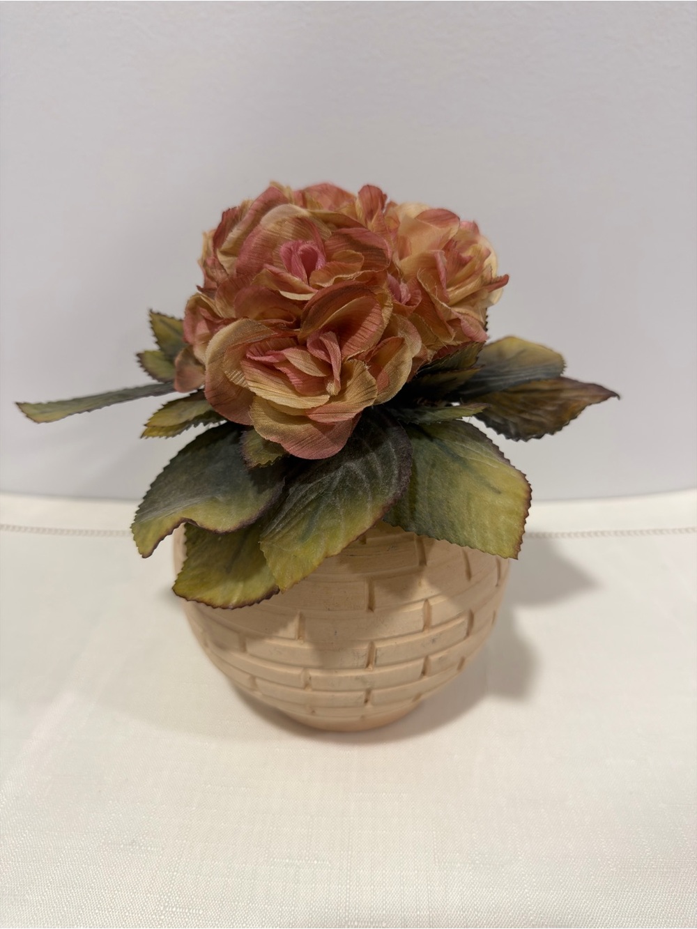 Vintage Style Brick Texture Small Ivory Vase with removable Faux Florals